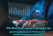 A graphic illustration from a Stanford University report that highlights the growing disconnect between AI experts and the general public