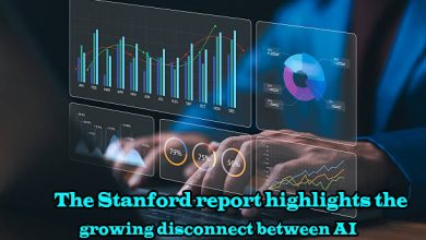 A graphic illustration from a Stanford University report that highlights the growing disconnect between AI experts and the general public