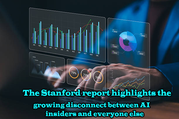 A graphic illustration from a Stanford University report that highlights the growing disconnect between AI experts and the general public
