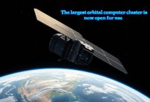 A graphic illustration of the news that the world's largest orbital computer cluster in space is now open for use