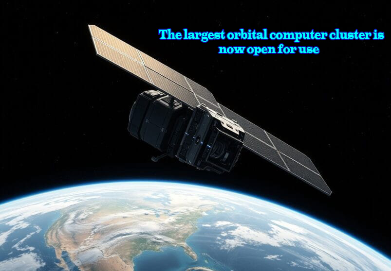 A graphic illustration of the news that the world's largest orbital computer cluster in space is now open for use