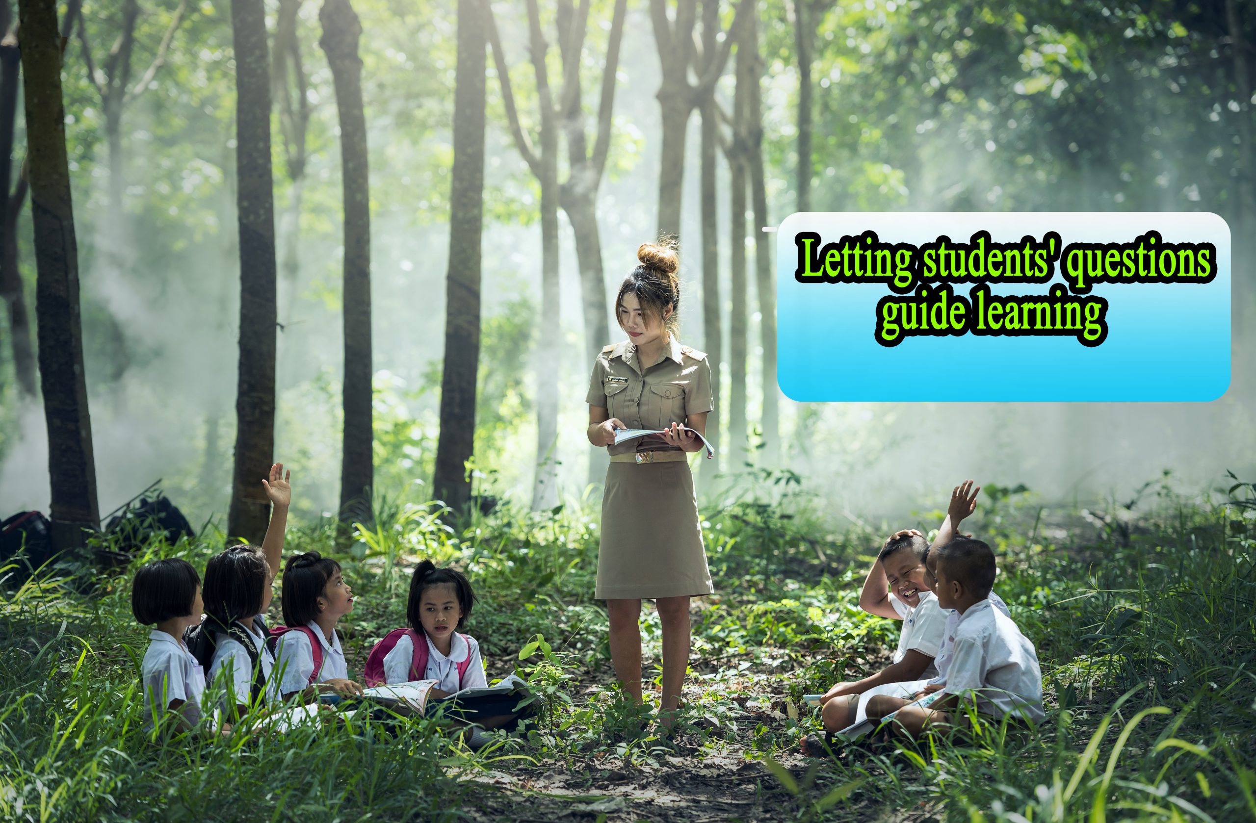 A scene of active learning in the classroom with students asking questions to the teacher