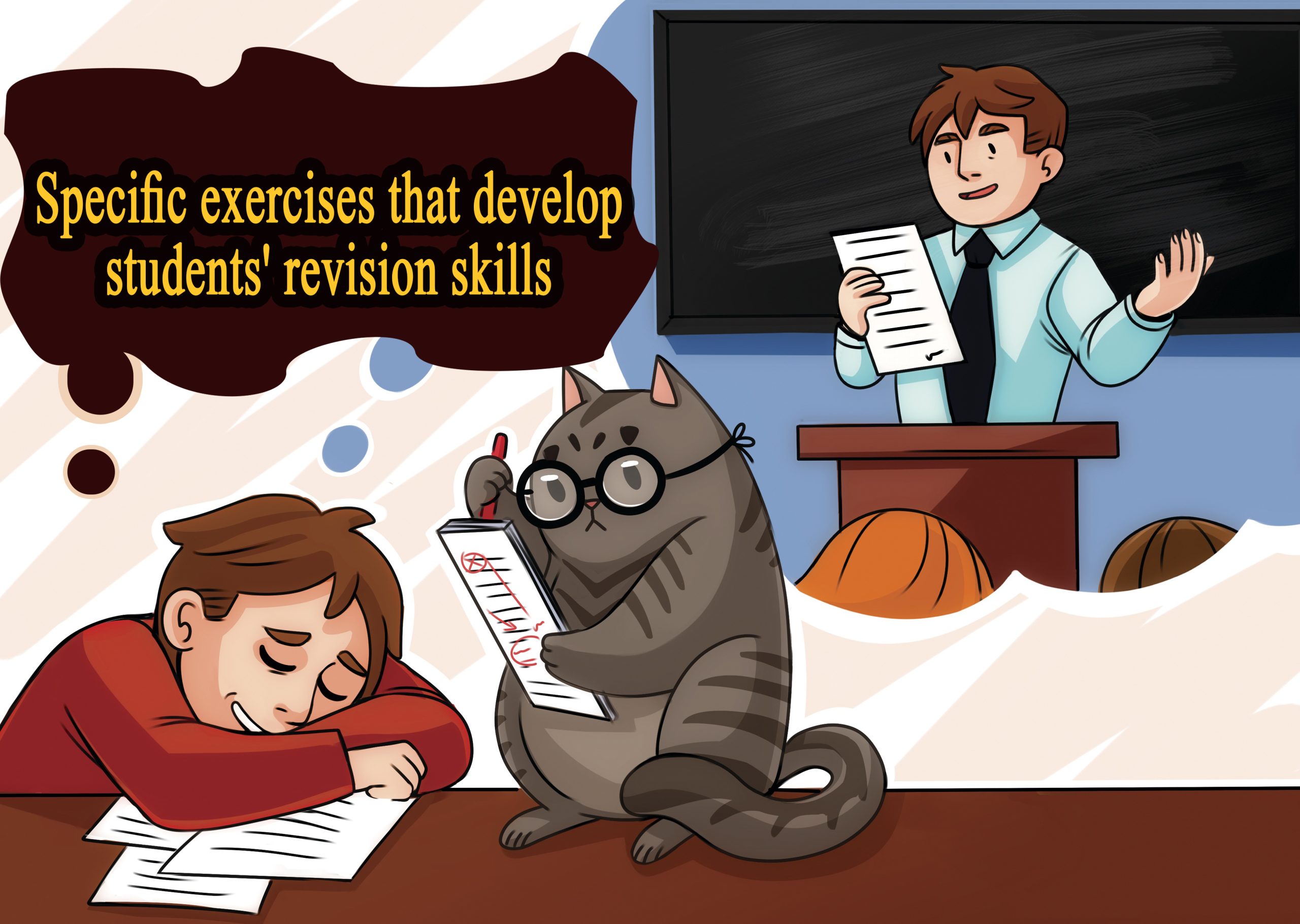 Students practice revising and rewriting their writing drafts in group study in the classroom