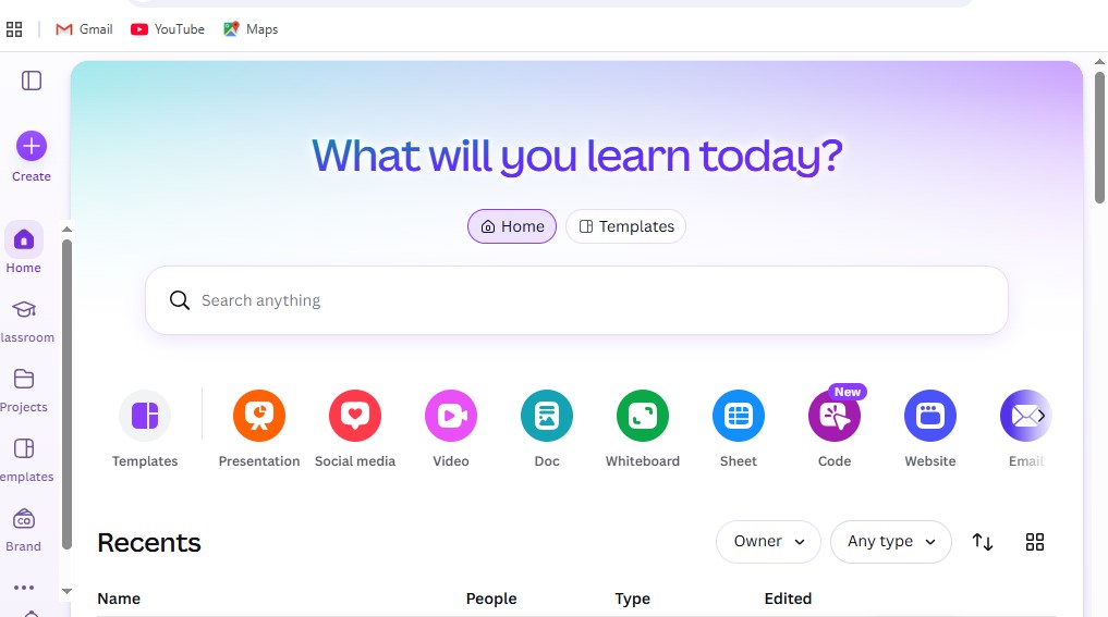 canva Ai official homepage showing the AI platform interface
