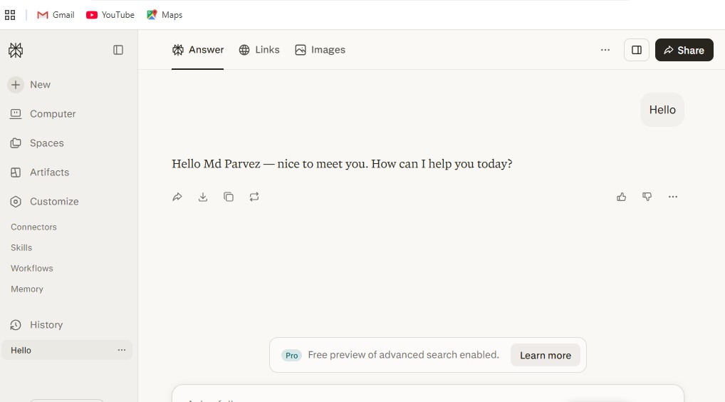 perplexity Ai  official homepage showing the AI platform interface