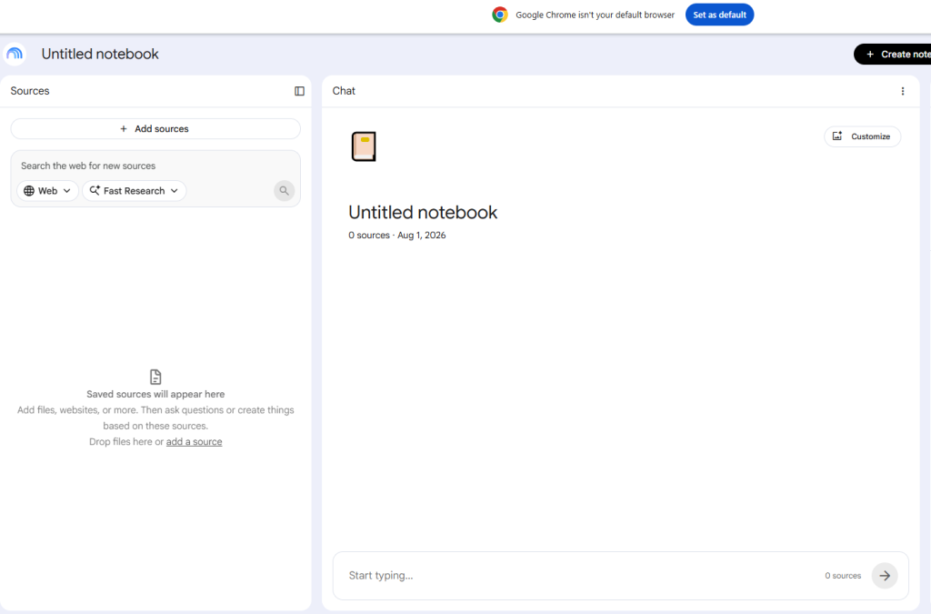 Google NotebookLM homepage banner showcasing AI-powered note-taking and research assistant