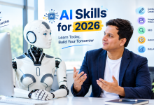 AI skills for 2026 including digital marketing, graphic design, content writing, data analysis, and web development